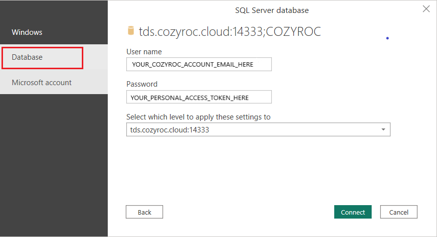 SQL Server credentials